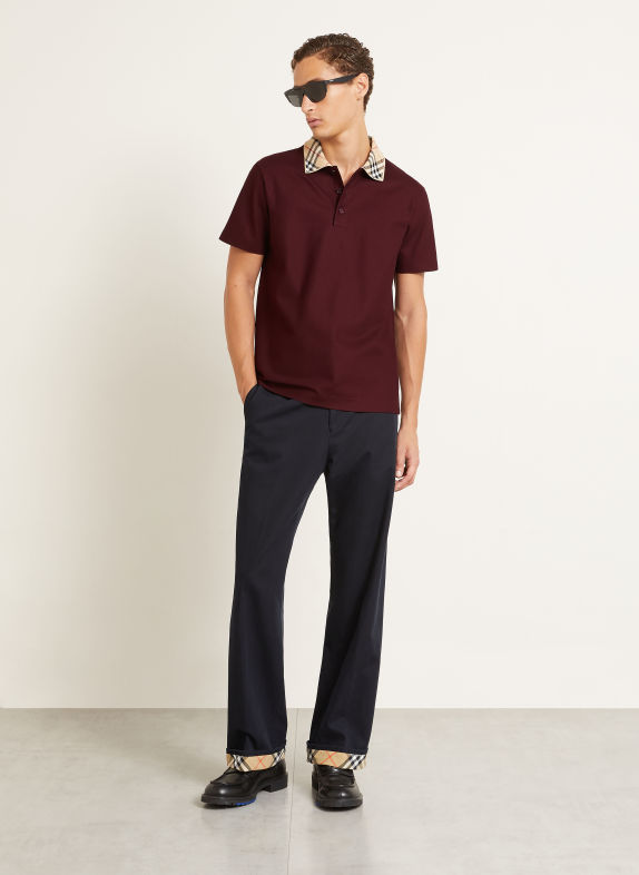 BURBERRY Polokošile z piké EVAN TMAVĚ ČERVENÁ / ČERVENÁ / ČERNÁ