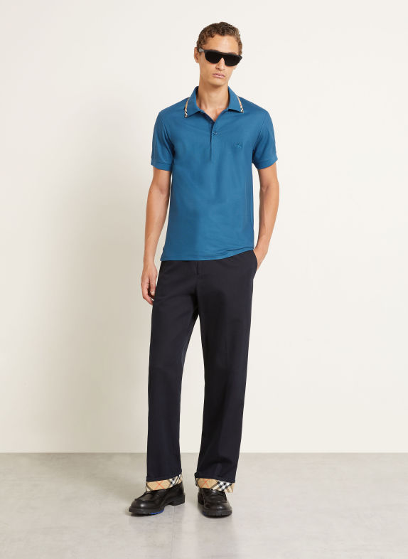 BURBERRY EDDIE Piqué polo shirt LIGHT BLUE / RED / BLACK
