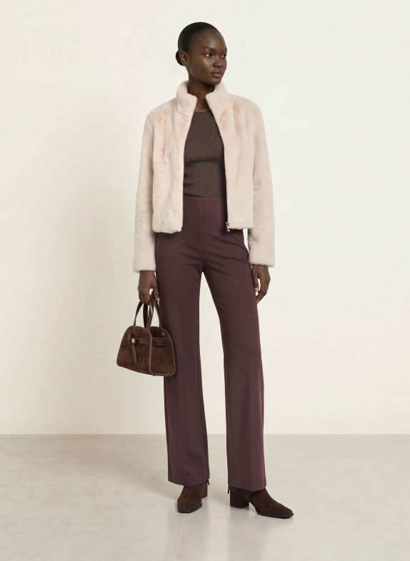 MARC CAIN Faux Fur Jacket 646 warm stone