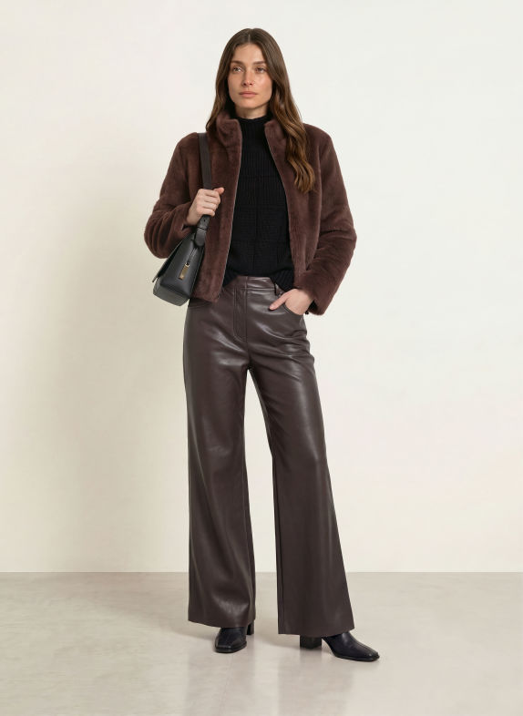 MARC CAIN Faux Fur Jacket 697 seal brown