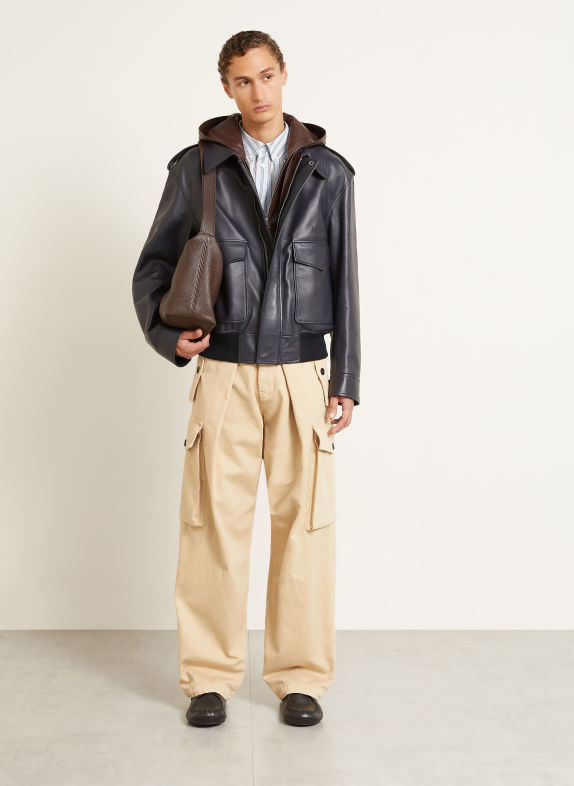 LOEWE Leren blouson met bies DONKERBLAUW / MARRON FONCÉ