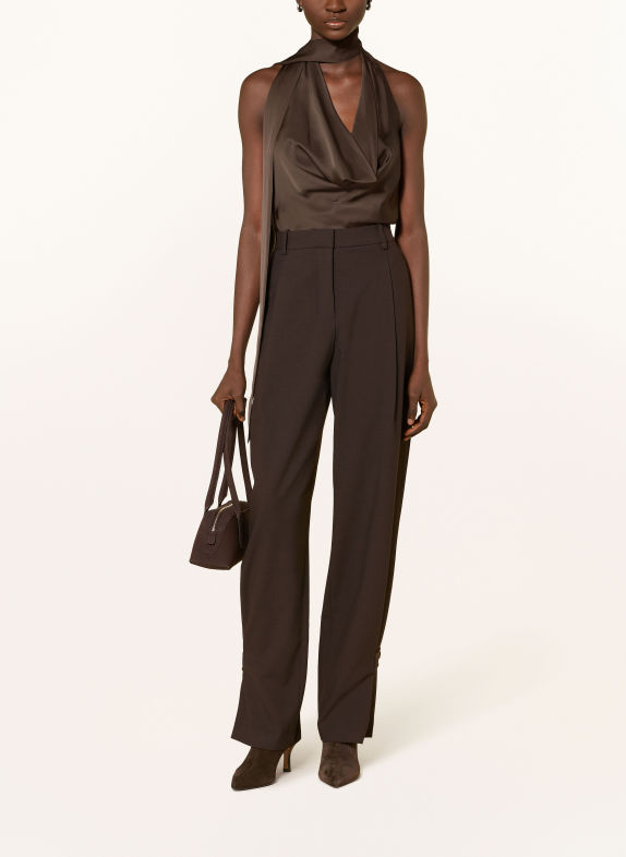 GUESS Satin blouse with removable bow DARK BROWN