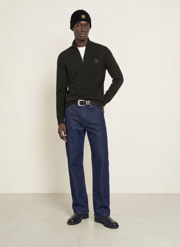 BELSTAFF Pull col zippé COLDEN en laine mérinos NOIR