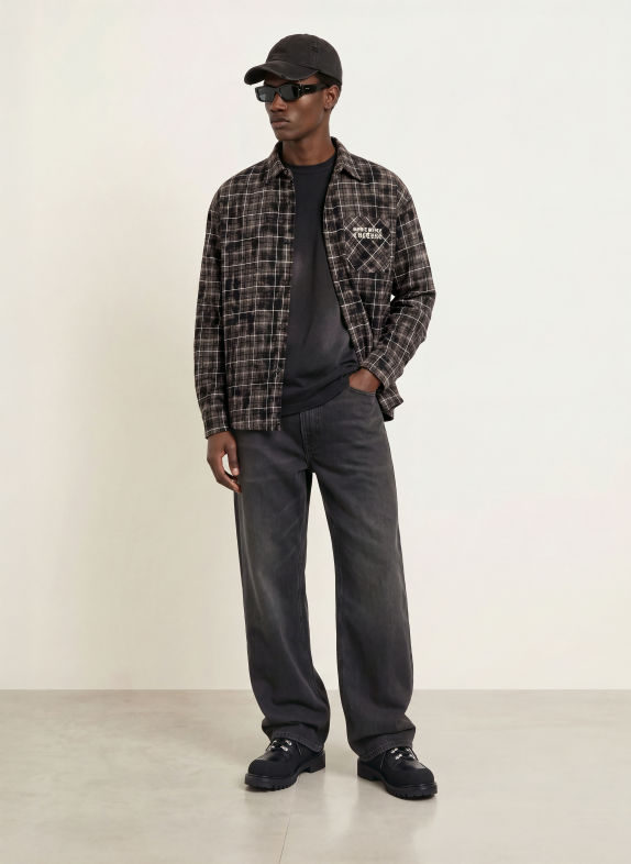 don't waste culture Flanellen overhemd LEVI Comfort Fit TAUPE / WIT / ZWART