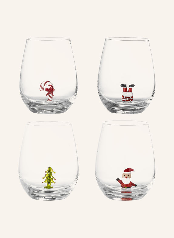 Bloomingville Set of 4 MISA drinking glasses WHITE / RED / GREEN