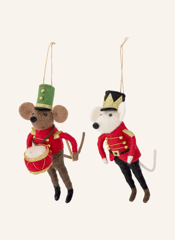 Bloomingville Set of 2 Decorative Ornaments PEO DARK RED / BROWN / WHITE