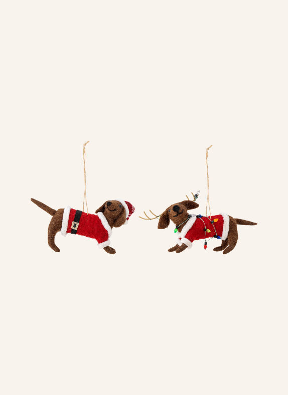 Bloomingville Set of 2 MONTY Decorative Ornaments RED / BROWN / WHITE