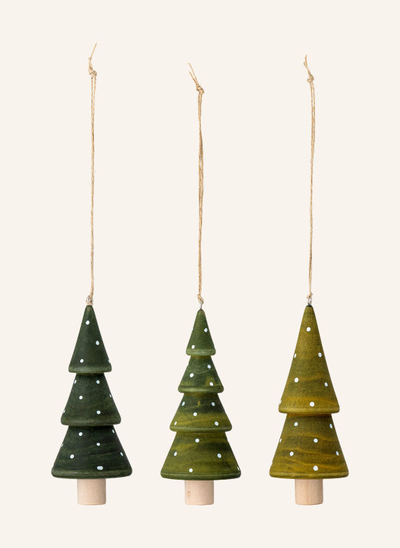 Bloomingville Set of 3 JAYLI Decorative Ornaments GREEN / LIGHT BROWN / WHITE