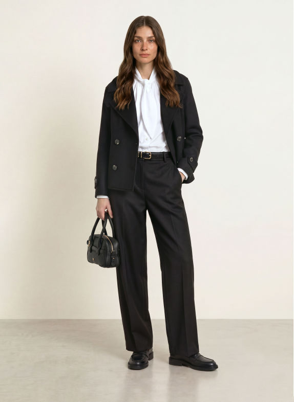RAFFAELLO ROSSI FRAYA Flannel Wide-leg trousers BLACK