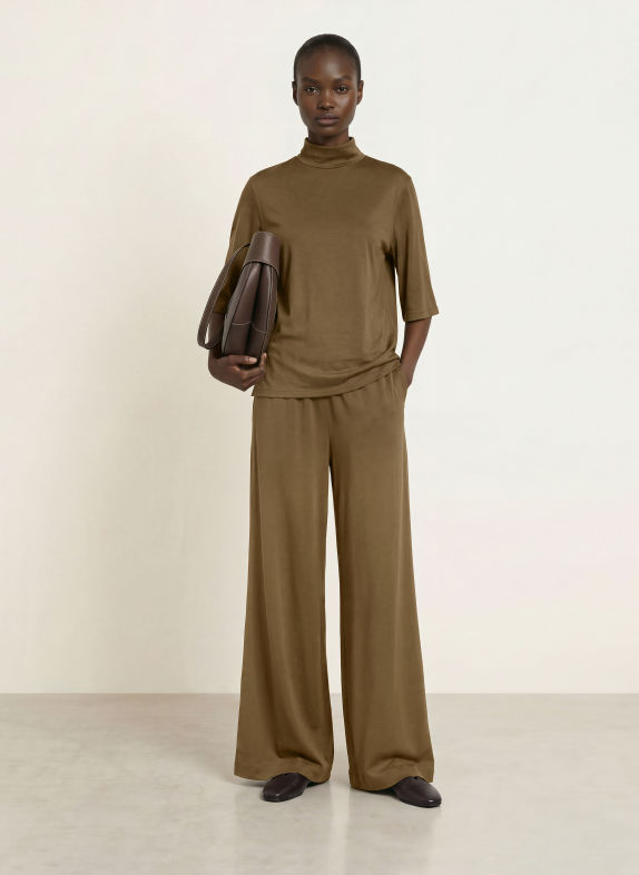 DRYKORN ALETIA-blouse van satijn met 3/4-mouwen KAKI