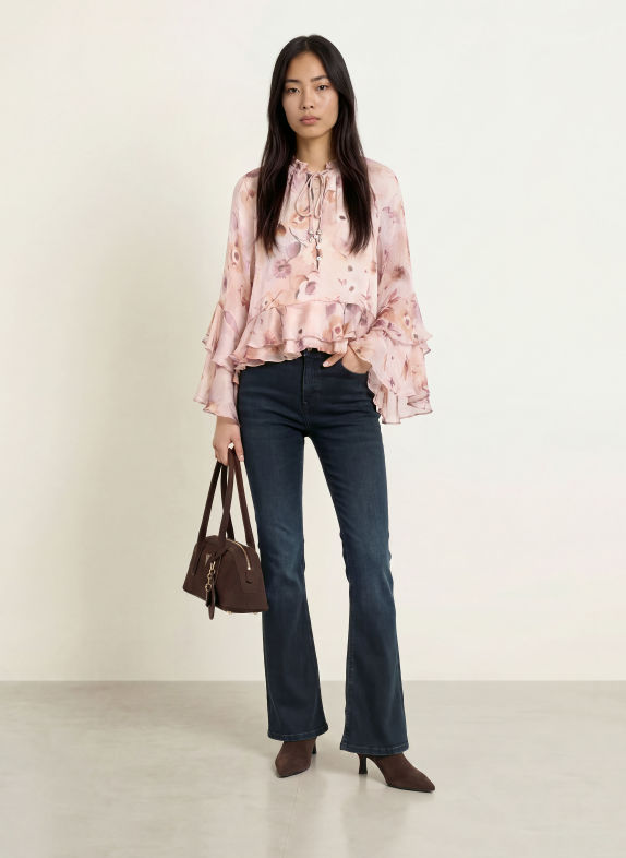 GUESS Chemisier NICOLE à volants ROSÉ / MARRON / LILAS