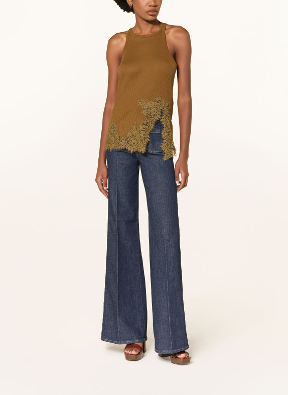 DOROTHEE SCHUMACHER Top PURE SLEEKNESS med blonder COGNAC