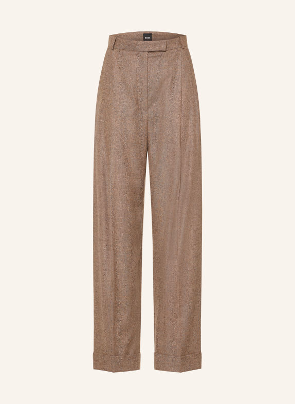 BOSS Broek TORNARA BEIGE / MARRON FONCÉ / ECRU