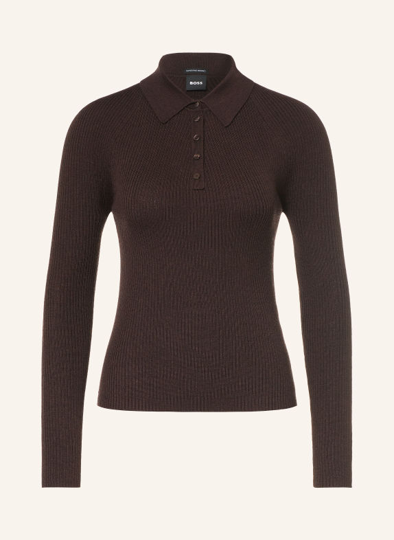 BOSS Gebreid poloshirt FAELINA MARRON FONCÉ