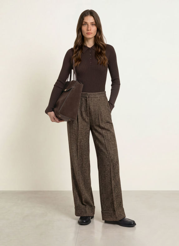BOSS Gebreid poloshirt FAELINA MARRON FONCÉ
