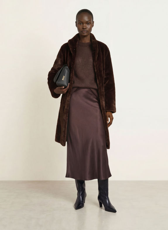 BOSS Manteau en fausse fourrure CITEDDY MARRON FONCÉ