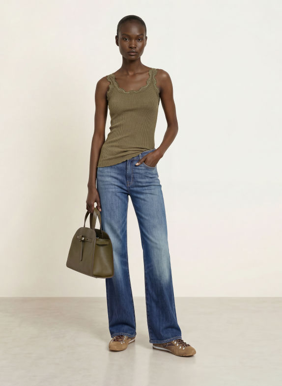 rosemunde BABETTE Top with Silk and Lace KHAKI