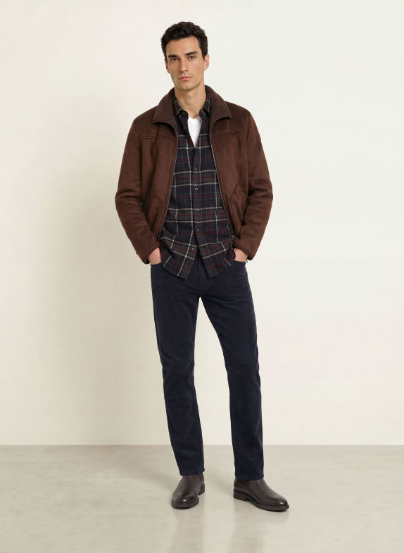 RAGMAN Regular-Fit Shirt DARK BLUE / BEIGE / DARK RED