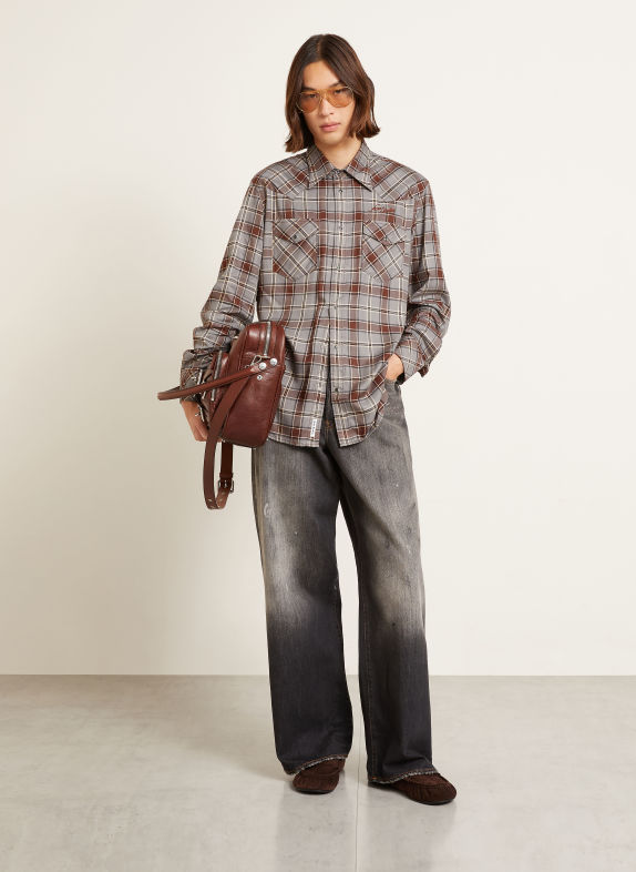 Acne Studios Overhemd Comfort Fit BLAUWGRIJS / MARRON FONCÉ / DONKERBLAUW
