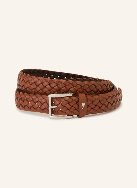 AMI PARIS Gevlochten riem uit leer BRUIN / ZILVER