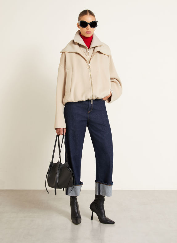 SPORTMAX EMIRO Bomber jacket with Removable Trim BEIGE