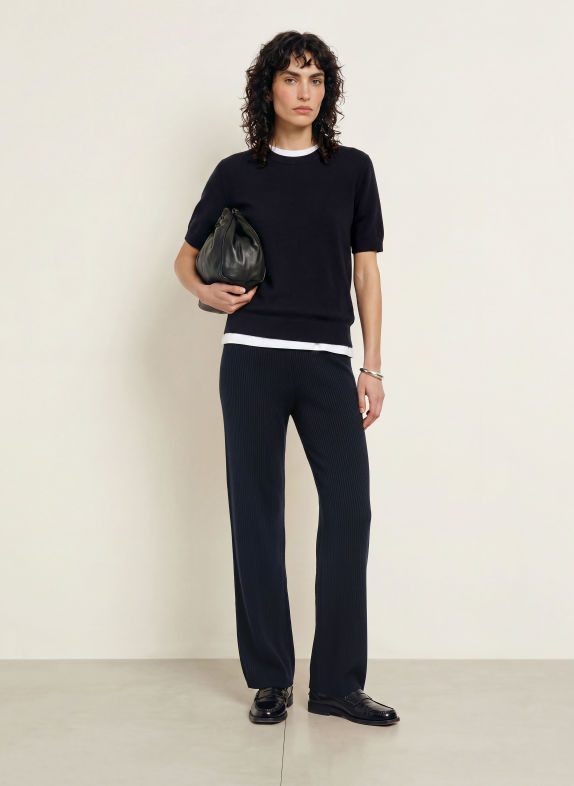 ALLUDE Gebreid shirt met kasjmier DONKERBLAUW