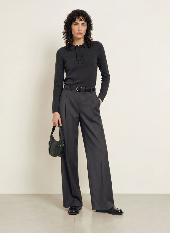 ALLUDE Trui met kasjmier en ruches DONKERGRIJS
