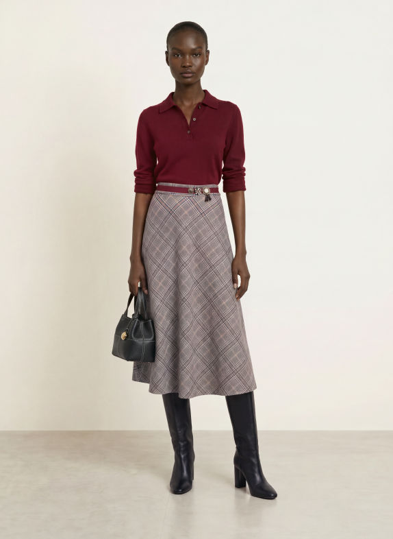 S Max Mara BETA Skirt with Rhinestones DARK BLUE / CREAM / DARK RED