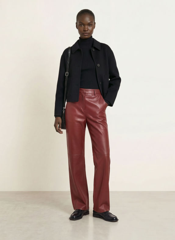 S Max Mara SOSPIRO-broek in leerlook DONKERROOD