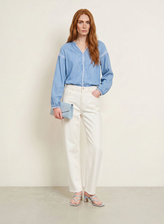 Emily VAN DEN BERGH Bluse in Jeansoptik BLAU / HELLBLAU