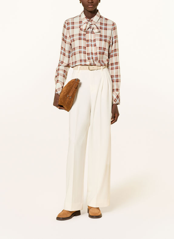 Emily VAN DEN BERGH Shirt blouse with a detachable bow tie WHITE / COGNAC / BLUE GRAY