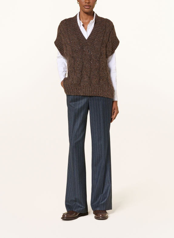 PESERICO Sweater vest with sequins DARK BROWN