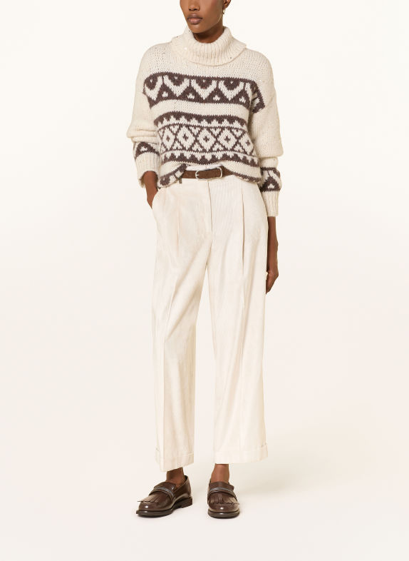 PESERICO Turtleneck sweater with alpaca and sequins CREAM / BROWN