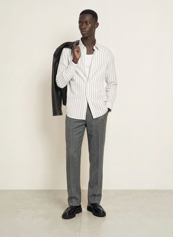 HUGO Chemise en flanelle EMERO coupe droite BLANC / GRIS / NOIR