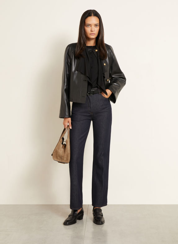 Max Mara LECCIO-bluse med sløjfe i silke SORT