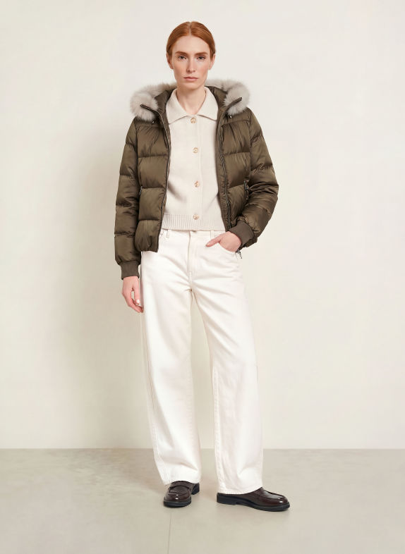 No.1 Como Steppjacke mit Kunstfell TAUPE