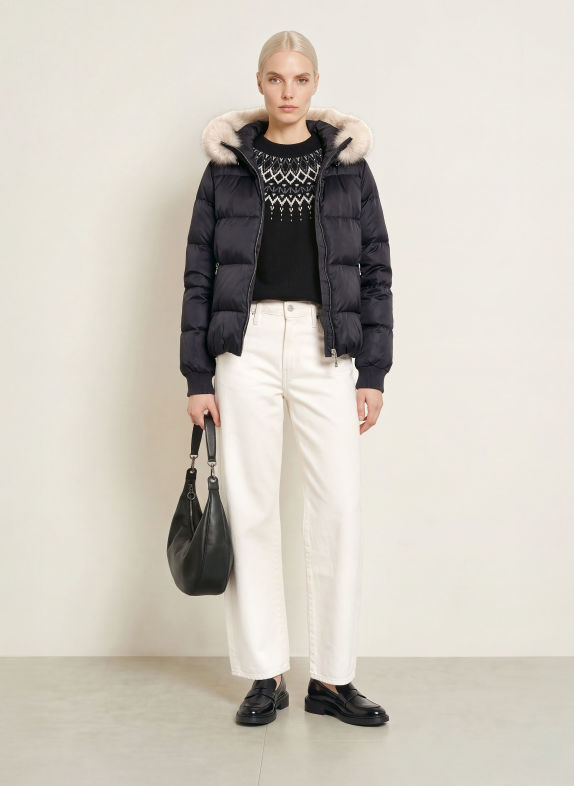 No.1 Como Quilted jacket with faux fur BLACK