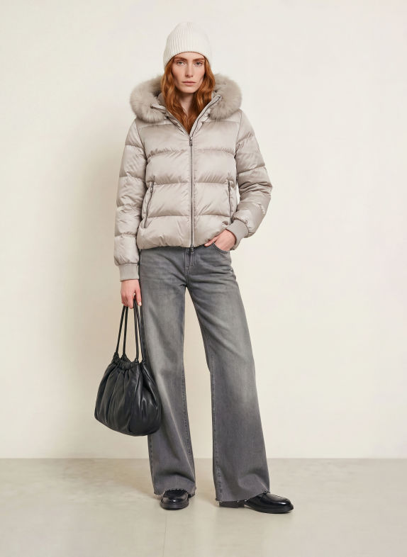 No.1 Como Quilted jacket with faux fur SILVER