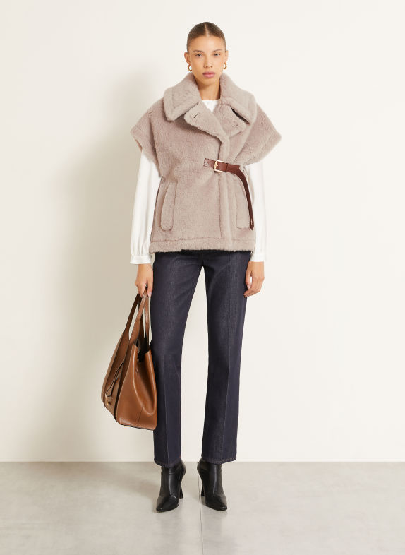 Max Mara Kunstfell-Weste NEW ABAVO mit Alpaka HELLGRAU