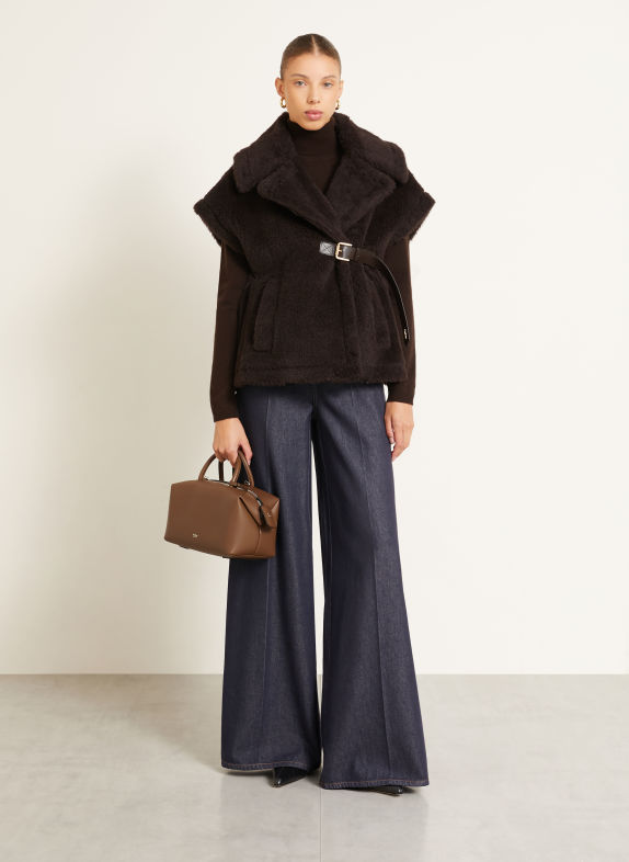 Max Mara NEW ABAVO Faux Fur Vest with Alpaca DARK BROWN