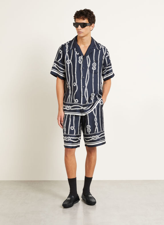 DOLCE & GABBANA Letní košile Comfort Fit z hedvábí TMAVĚ MODRÁ / BÍLÁ