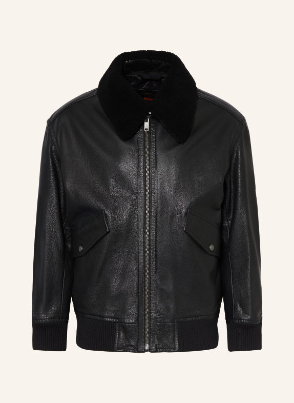 BOSS Lederjacke JOPEAK mit abnehmbarem Kragen SCHWARZ