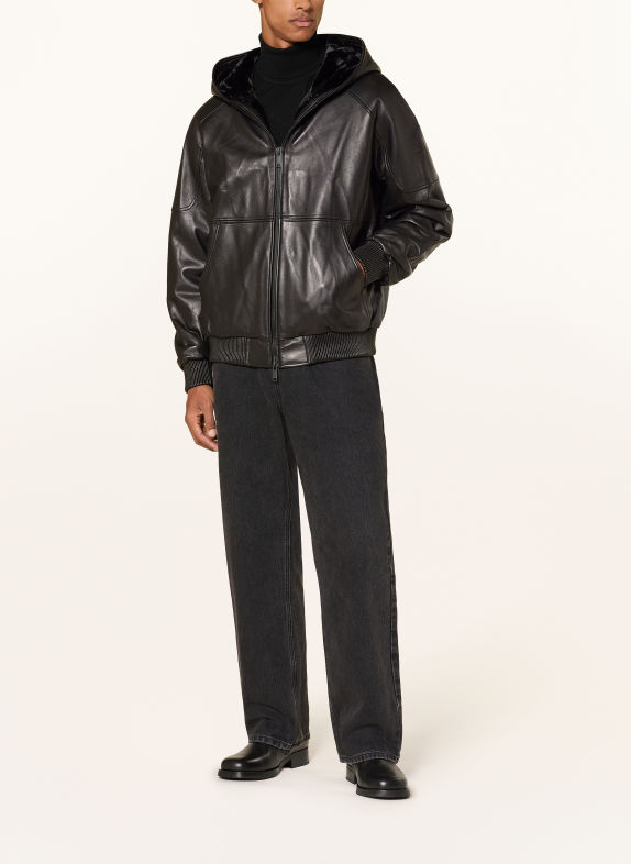 MOOSE KNUCKLES Lederjacke SCHWARZ