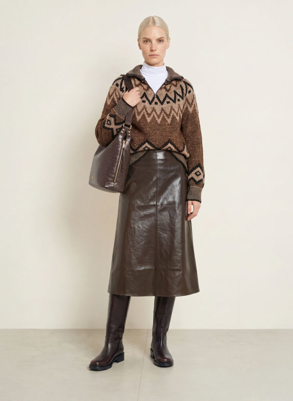 CARTOON Faux-leather skirt DARK BROWN