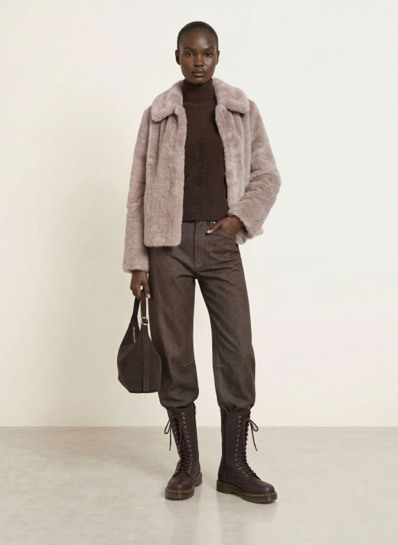 IQ STUDIO Kunstfell-Jacke TAUPE