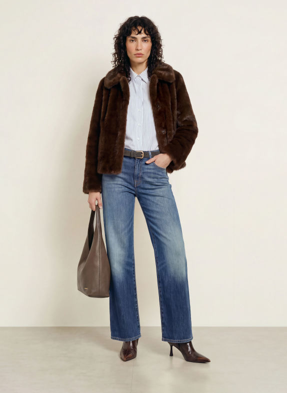 IQ STUDIO Faux Fur Jacket DARK BROWN