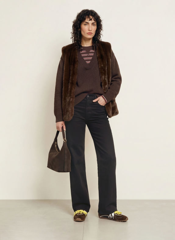 IQ STUDIO Faux Fur Vest DARK BROWN