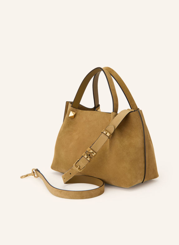 VALENTINO GARAVANI VLOGO SIGNATURE SMALL Handbag with Studs BEIGE / GOLD