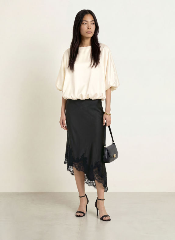 MALINA Blusenshirt HAVANNA aus Satin mit 3/4-Arm CREME