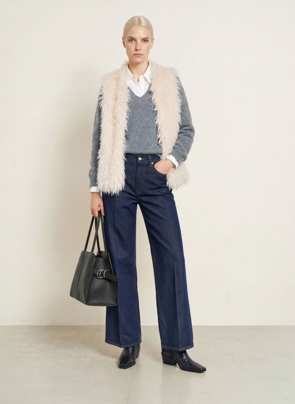 Grace Veste sans manches en fausse fourrure CRÈME